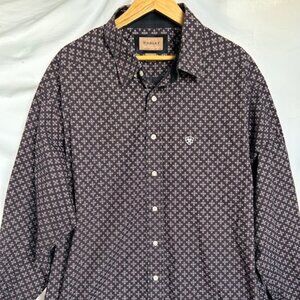 Ariat XXL Western Button Down Shirt Navy Micro Print Long Sleeve Cowboy Rodeo